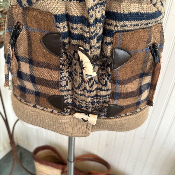 Vintage Plaid Wool Blend Toggle Vest Small Blue & Brown - Picture 6 of 9
